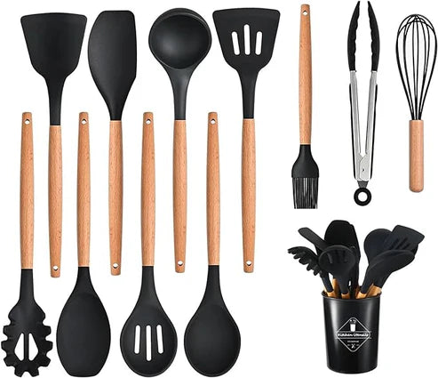 🍳 12 Pcs Silicone Cooking Utensils Set – Non-Stick, Heat Resistant Kitchen Tools for Everyday Cooking 🍲