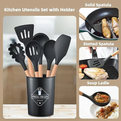 🍳 12 Pcs Silicone Cooking Utensils Set – Non-Stick, Heat Resistant Kitchen Tools for Everyday Cooking 🍲