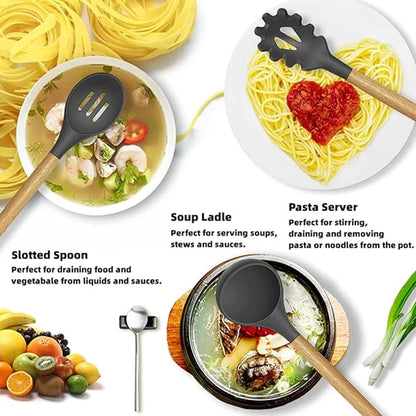 🍳 12 Pcs Silicone Cooking Utensils Set – Non-Stick, Heat Resistant Kitchen Tools for Everyday Cooking 🍲