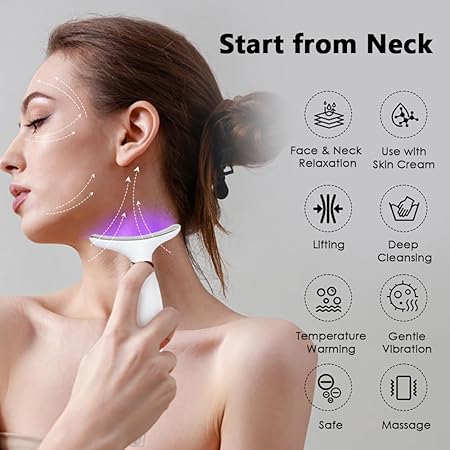 💆‍♀️ Facial & Neck Massager ✨ 7 Colors LED  – Lifting, Contouring & Lymphatic Drainage Face Massager for Glowing Skin 🌸