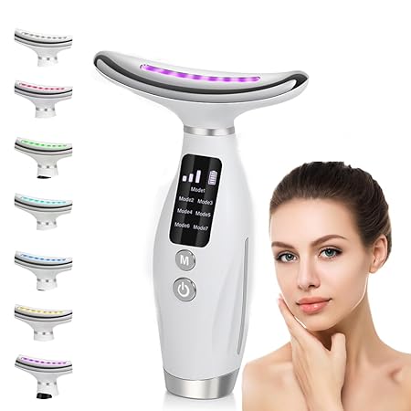 💆‍♀️ Facial & Neck Massager ✨ 7 Colors LED  – Lifting, Contouring & Lymphatic Drainage Face Massager for Glowing Skin 🌸